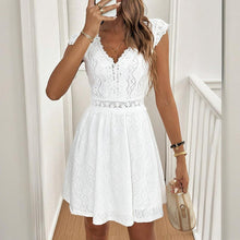 Load image into Gallery viewer, Women’s V‑Neck Short‑Sleeve Dress with Lace Trim