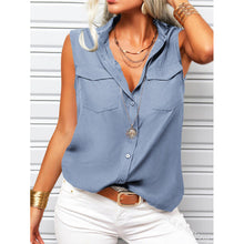 Load image into Gallery viewer, Women's Lapel Collar Sleeveless Top – Loose Fit, Pockets, Solid Color