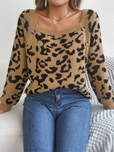 Load image into Gallery viewer, Casual Square Collar Button Contrast Color Leopard Print Long Sleeve Sweater