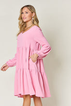 Load image into Gallery viewer, Light Green Double Take Full Size V-Neck Sleeve Tiered Dress with Pockets Elegant & Comfortable Casual Dress