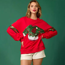 Load image into Gallery viewer, Women’s Christmas Sequined Round Neck Casual Sweatshirt