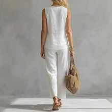Load image into Gallery viewer, Women's Sleeveless V-Neck Top & Full-Length Pants Two-Piece Set