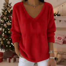 Load image into Gallery viewer, Women’s Plush V Neck Drop Shoulder Pullover Sweater