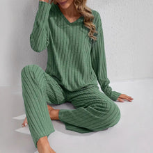Load image into Gallery viewer, Women’s Ribbed Long Sleeve Top and Pants Loungewear Set