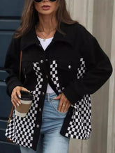 Load image into Gallery viewer, Black Checkered Snap Down Long Sleeve Jacket Stylish & Functional Buttoned Outerwear