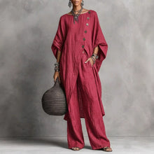 Load image into Gallery viewer, Women's Drop Shoulder Three-Quarter Sleeve Irregular Shirt & Pants Set