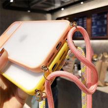 Load image into Gallery viewer, Camera Lens Protection Candy Color Phone Case For iPhone 14 13 12 11 Pro Necklace With Long Rope Lanyard Cover Camera Lens Protector Translucent Soft Edges Colorful Transparent iphone Cover