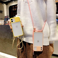 Load image into Gallery viewer, Camera Lens Protection Candy Color Phone Case For iPhone 14 13 12 11 Pro Necklace With Long Rope Lanyard Cover Camera Lens Protector Translucent Soft Edges Colorful Transparent iphone Cover