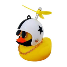 Load image into Gallery viewer, Car Goods Gift Broken Wind Helmet Small Yellow Duck Car Decoration Accessories Wind-breaking Wave-breaking Duck Cycling DecDuck Car Dashboard Decorations Rubber Duck Car Ornaments Cool Duck with Propeller Helmet Sunglasses Gold Chain or