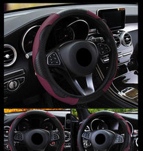 Load image into Gallery viewer, Car Steering Wheel Cover Breathable Anti Slip PU Leather Steering Covers Suitable 37-38cm Auto Decoration Carbon Fiber Thread Leather Steering Wheel Cover Heavy Duty Pure Cowhide Steering Wheel Cover, Genuine Leather Steering Wheel Cover