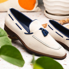 Load image into Gallery viewer, 16-628-SND CARMEN Sueded Goatskin & Crocodile Tassel Loafer, Sand