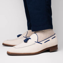 Load image into Gallery viewer, 16-628-SND CARMEN Sueded Goatskin & Crocodile Tassel Loafer, Sand