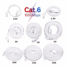 Load image into Gallery viewer, Cat6 RJ45 Network LAN Ethernet Flat Cable Computer UTP Patch Cord For Router Network Ethernet Cable Plated RJ45 Connectors Ethernet LAN Cable