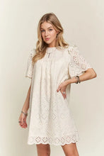 Load image into Gallery viewer, Ruffled Eyelet Round Neck Summer Dress For Women – Elegant Feminine Eyelet Dress with Ruffled Details for Garden Parties & Special Occasions