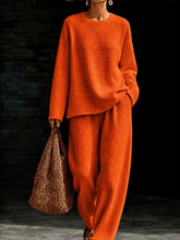 Load image into Gallery viewer, Women's Waffle Knit Oversized Crew-Neck Pullover & Relaxed Wide-Leg Trouser Lounge Co-ord Set