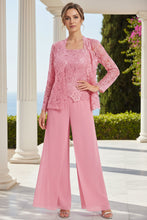 Load image into Gallery viewer, Women's Floral Lace Jacket & Top & Chiffon Wide-Leg Pants Three-Piece Formal Set – 12 Colors US0–14