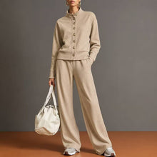 Load image into Gallery viewer, Women's Stand-Collar Button Cardigan & Wide-Leg Pants Set