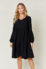 Load image into Gallery viewer, Light Green Double Take Full Size V-Neck Sleeve Tiered Dress with Pockets Elegant & Comfortable Casual Dress