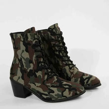 Load image into Gallery viewer, Camouflage Lace Up Block : Heels Boots