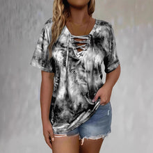 Load image into Gallery viewer, Women's Tie-Dye Print Drawstring T-Shirt – Loose Fit, Short Sleeve, Casual