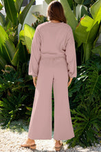 Load image into Gallery viewer, Solid Puff Sleeve Top and Drawstring Pants Set