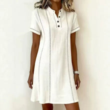 Load image into Gallery viewer, Women's Printed Button-Up Stand Collar Midi Dress – 3/4 Sleeve Loose Fit