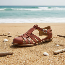 Load image into Gallery viewer, Women's Washed Full Grain Leather Fisherman Sandals – Closed-Toe Woven T-Strap
