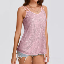 Load image into Gallery viewer, Sequin V-Neck Camisole – Rhinestone Strap Sparkly Top