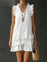 Load image into Gallery viewer, V-Neck Ruffle-Trim Tiered Sleeveless Midi Dress – 4 Colors, S–XXL