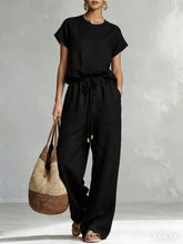 Load image into Gallery viewer, Women's Zip-Up Crew-Neck Top & Wide-Leg Pants Set