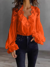 Load image into Gallery viewer, Lace-Panel Puff Sleeve Pleated Ruffle Shirt | Ballet Style