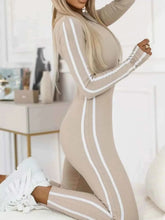 Load image into Gallery viewer, Full Size Stripe Zip-Front : Long Sleeve Jumpsuit Plus Size