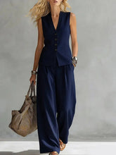 Load image into Gallery viewer, Women's Solid Linen Sleeveless Tank Top & Full-Length Pants Set