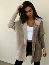 Load image into Gallery viewer, Women’s Color Block Hooded Knitted Cardigan – Plus Size Mid-Length Sweater Coat