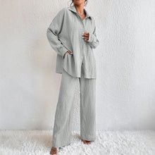Load image into Gallery viewer, Women's Pleated Long Sleeve Lapel Two-Piece Set – Loose Top & Pants