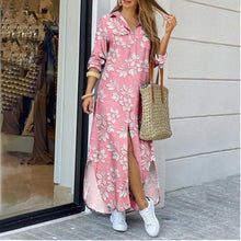 Load image into Gallery viewer, Women's Lapel-Collar Long Shirt Dress – Floral Print Midi Relaxed Fit