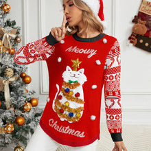 Load image into Gallery viewer, Jacquard Pullover Christmas Cartoon Kitten Embroidered Sweater for Women