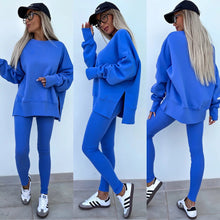 Load image into Gallery viewer, Women’s Casual Sweater Suit – Loose Split Top & Fitted Trousers Set