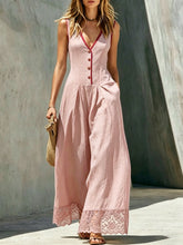 Load image into Gallery viewer, Women's Lace-Spliced Jumpsuit with Pockets – Sleeveless, High Waist, Straight Leg