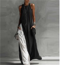 Load image into Gallery viewer, Off-Shoulder Color-Block Flared Maxi Dress with Pockets