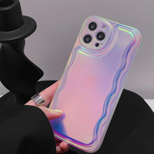 Load image into Gallery viewer, Charming Heart Wavy Case For iPhone 11 12 13 14 Pro Max XS Max XR X Holographic Rainbow Soft Air Cushion Shockproof Cover Reflection Purple Pink Case for iPhone Gradient Back Cover