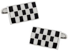 Load image into Gallery viewer, Black and White Checkerboard Cufflinks in Enamel