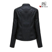 Load image into Gallery viewer, Mandotos Chic Feminine Black Leather Coat With Zipper Pockets And Biker Style Details