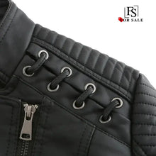 Load image into Gallery viewer, Mandotos Chic Feminine Black Leather Coat With Zipper Pockets And Biker Style Details