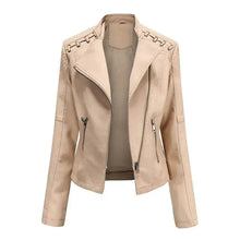 Load image into Gallery viewer, Mandotos Chic Feminine Black Leather Coat With Zipper Pockets And Biker Style Details