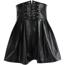 Load image into Gallery viewer, Mandotos Black Leather Lace-Up Skirt