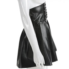 Load image into Gallery viewer, Mandotos Black Leather Lace-Up Skirt
