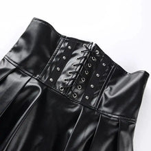 Load image into Gallery viewer, Mandotos Black Leather Lace-Up Skirt