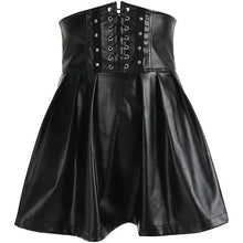 Load image into Gallery viewer, Mandotos Black Leather Lace-Up Skirt