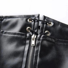 Load image into Gallery viewer, Mandotos Black Leather Lace-Up Skirt
